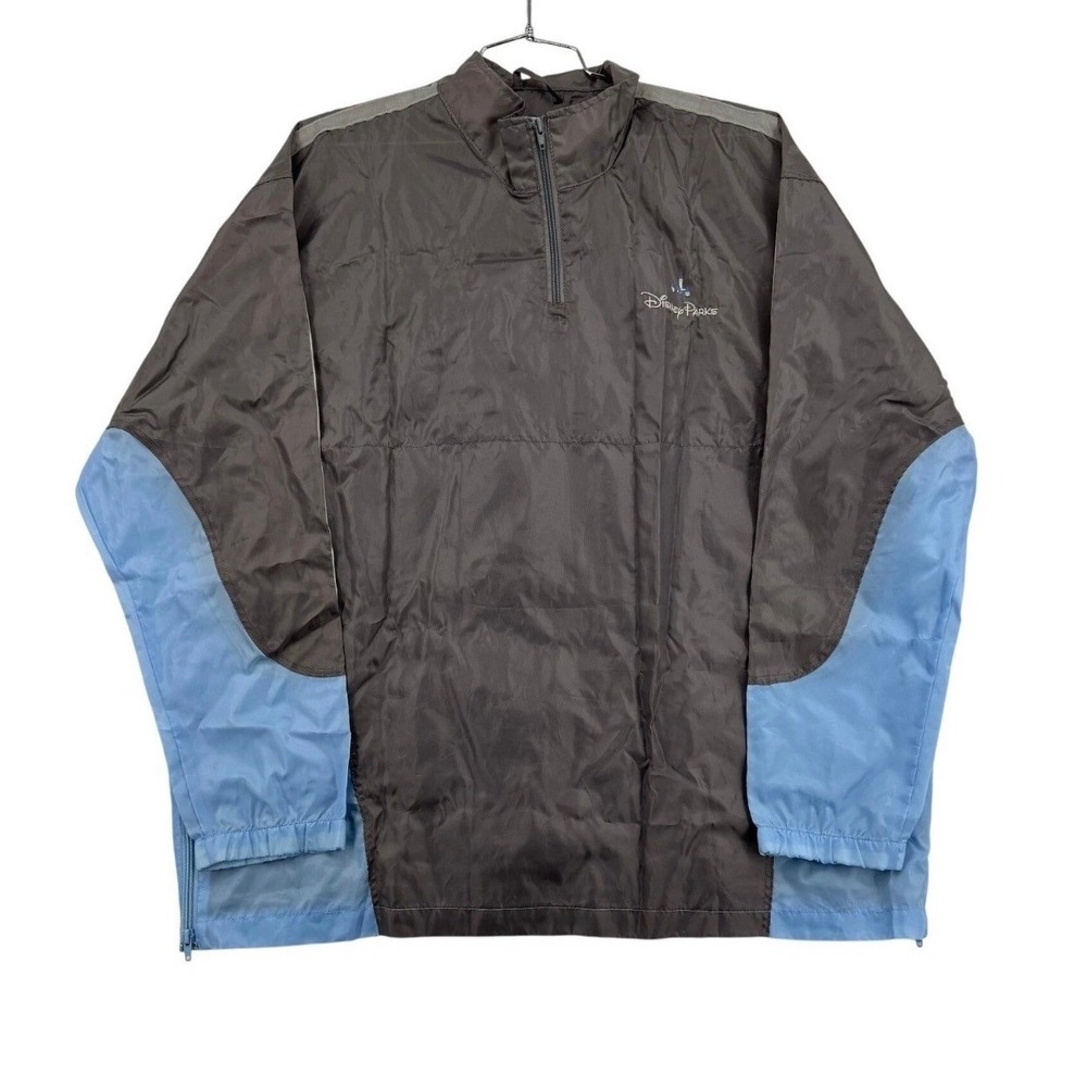 Disney Parks Windbreaker Mens XL/XXL Grey Blue Good Quarter Zip Packable Jacket